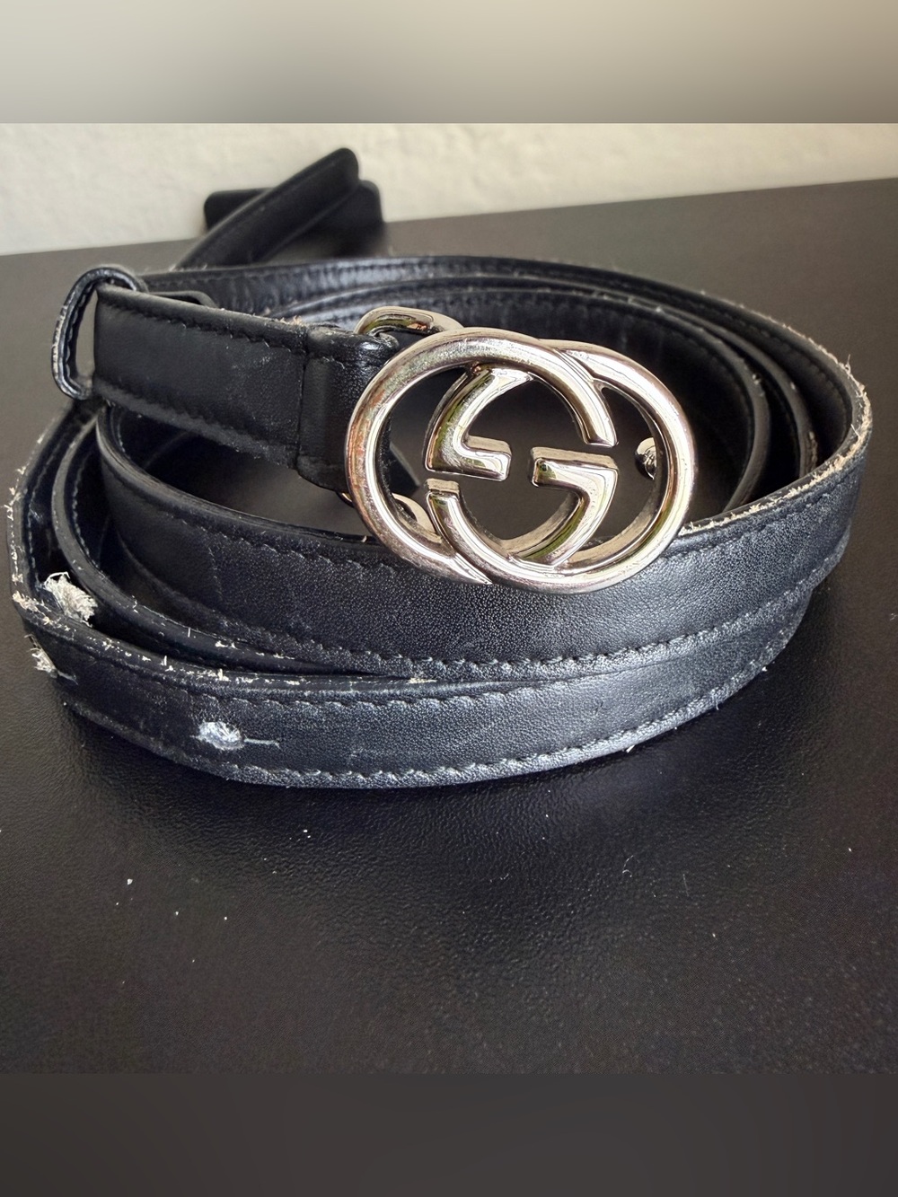 Gucci Black Leather Belt with Silver Double G Buckle- Project Piece